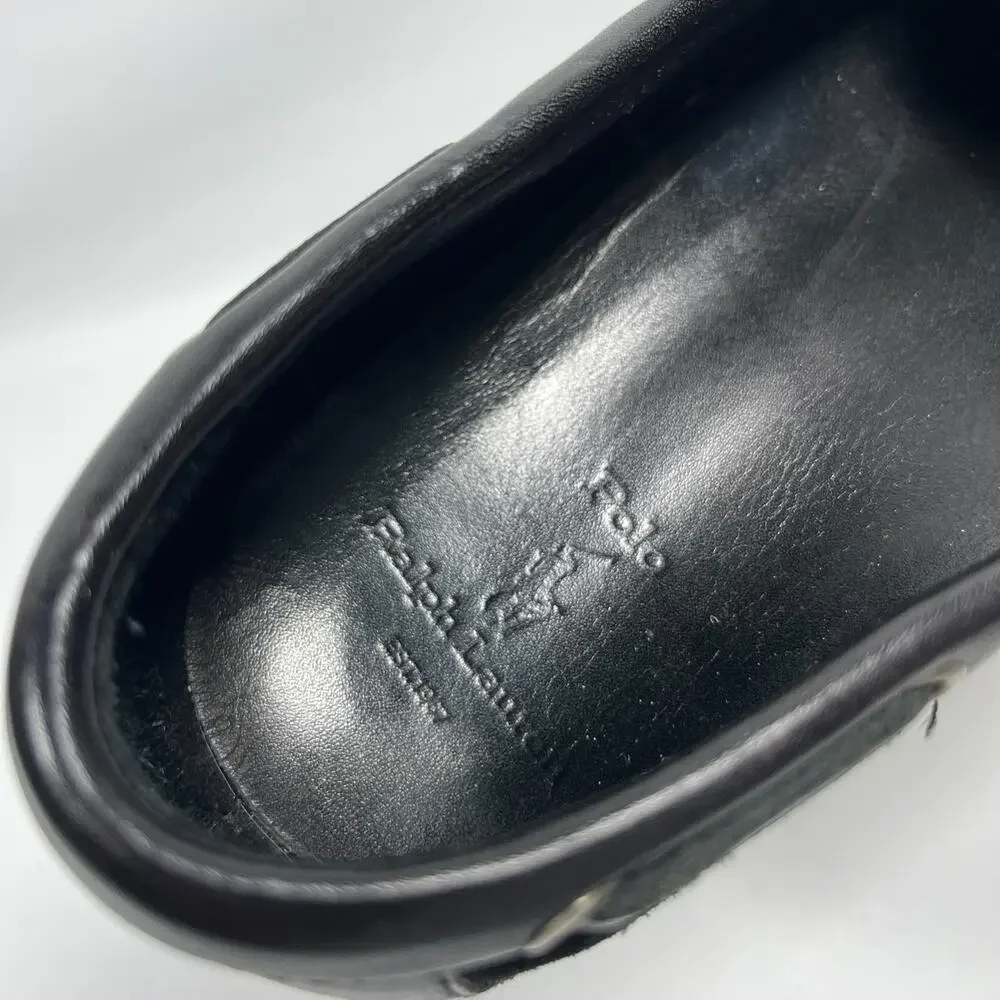 POLO RALPH LAUREN Shoes Men 11D Merton Suede Leather Boat Lug Sole Slip On Black